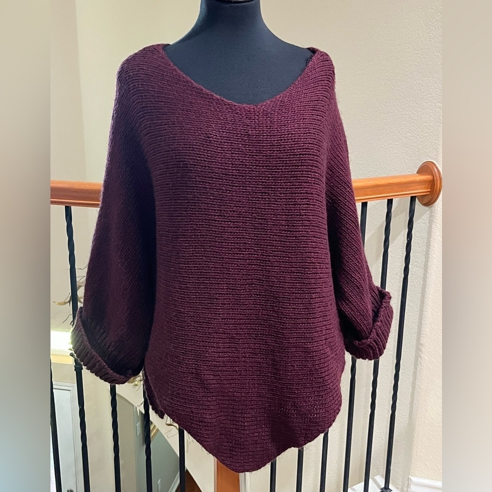 BERRETTI MAROON COLOR, OVERSIZED CACOON Knit Pullover Sweater, WOMEN ONE SIZE